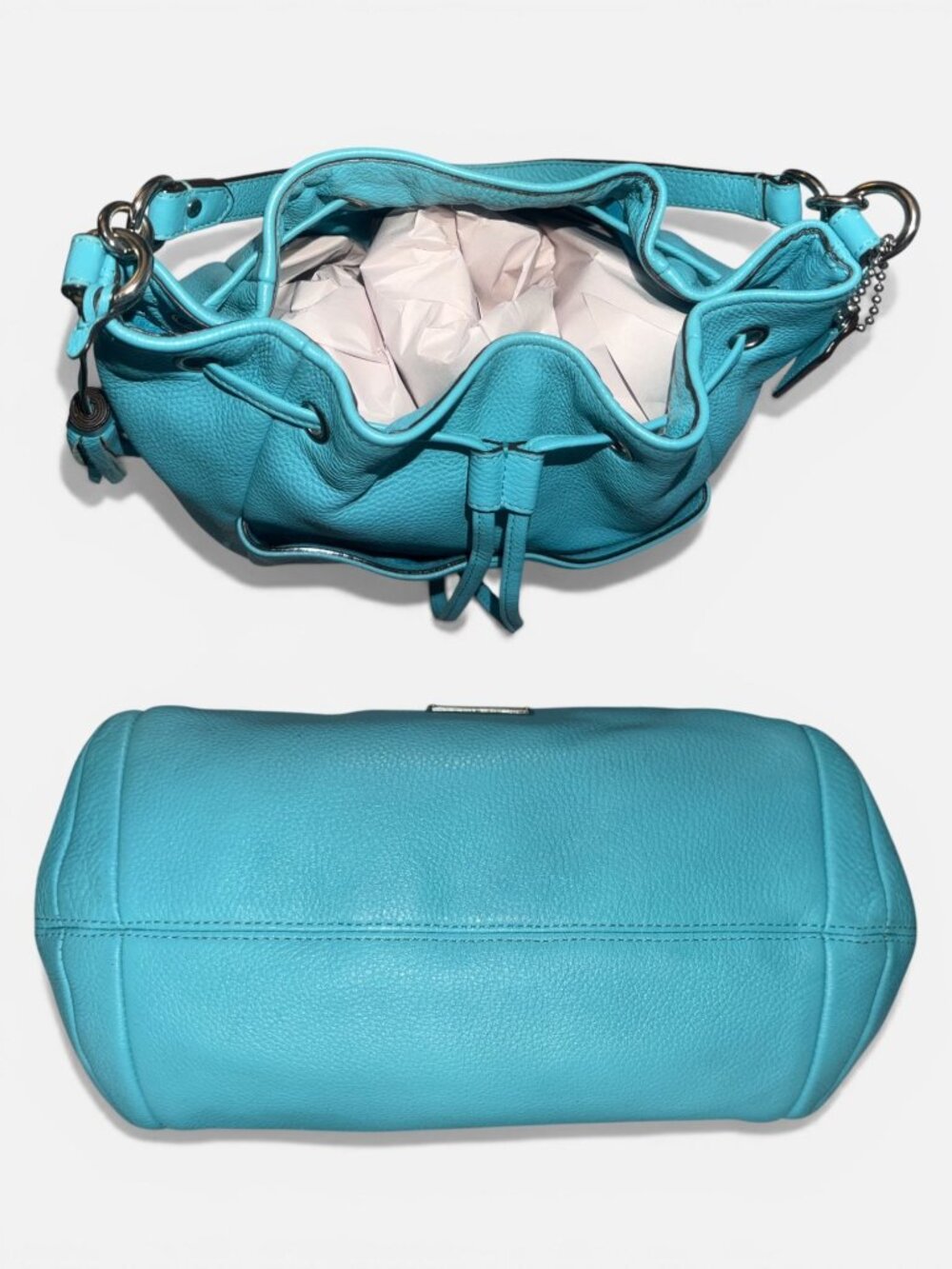 Coach Turquoise Leather Drawstring Bucket Bag - Picture 6 of 10
